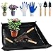 QINERSAW 100x100cm wasserdichte Pflanzen Gartenmatte Umtopfen Pflanzmatte Garten Umtopfmatte Pflanzen Faltbare Pflanzunterlage Gartenarbeitsunterlage Plant repotting mat mit Gartenwerkzeug Schwarz